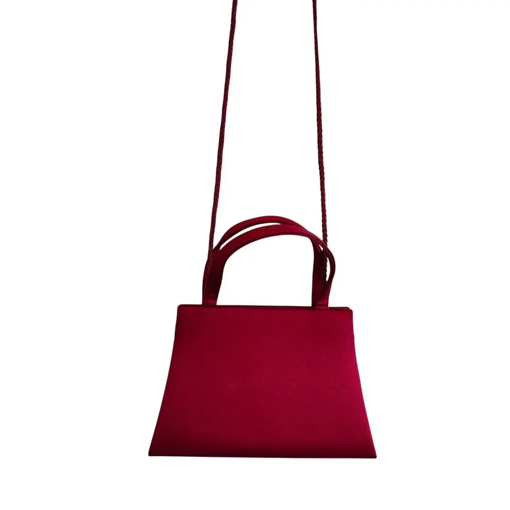 Small Red Satin Evening Clutch/Handbag with Matching Handles and Straps
